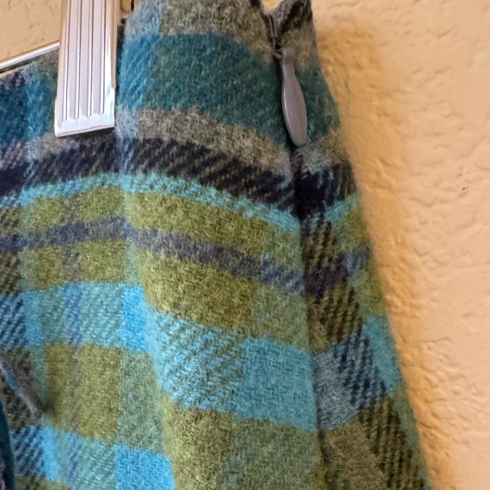 J Jill Skirt Petites Green Blue Plaid Wool Blend Faux Wrap Lined Fringe 8 Petite - Picture 3 of 5